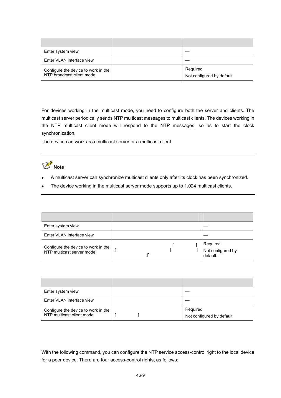 Configuring ntp multicast mode, Configuring access control right | H3C Technologies H3C WX3000 Series Unified Switches User Manual | Page 460 / 686