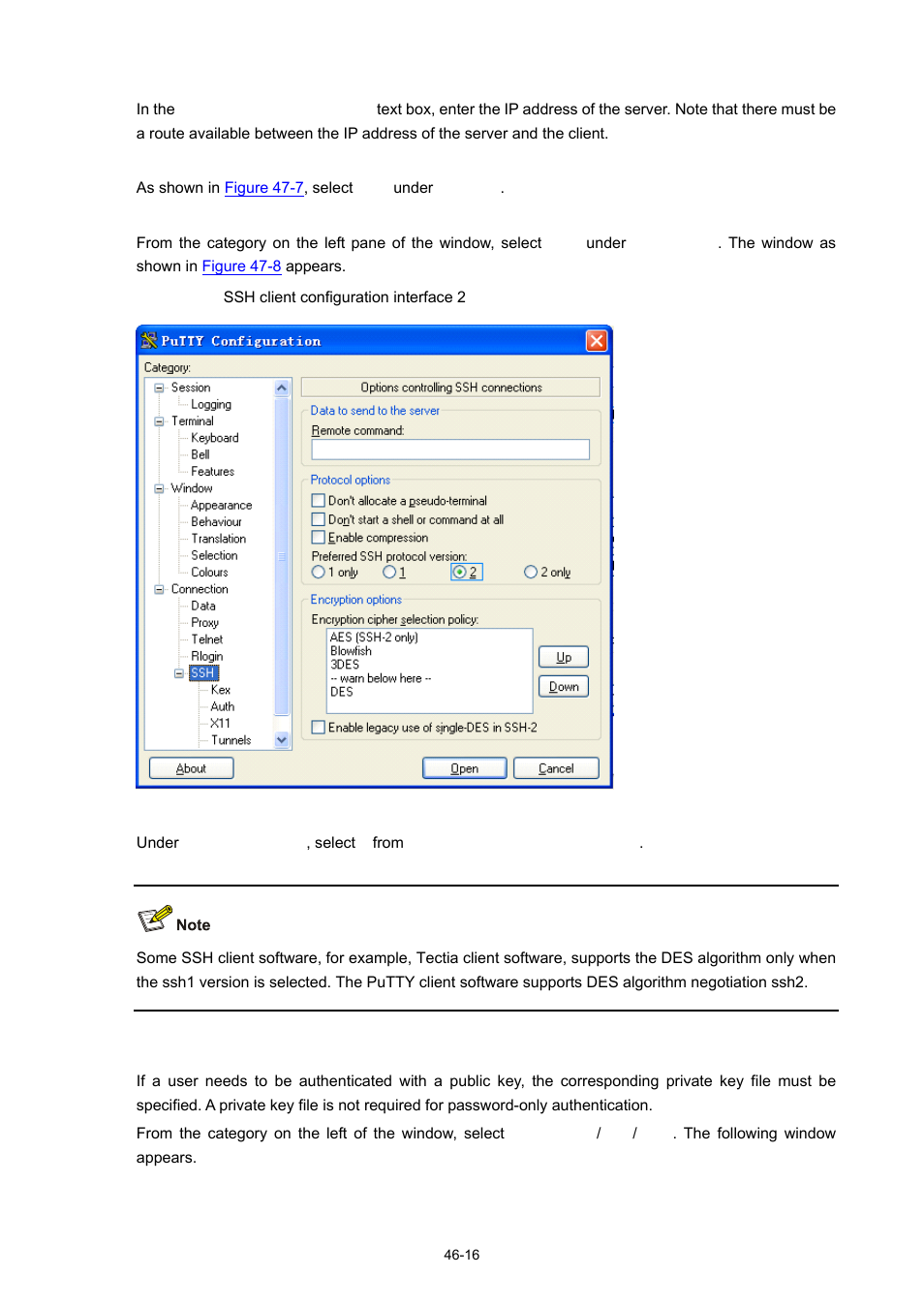 Select a protocol for remote connection, Select an ssh version | H3C Technologies H3C WX3000 Series Unified Switches User Manual | Page 488 / 686
