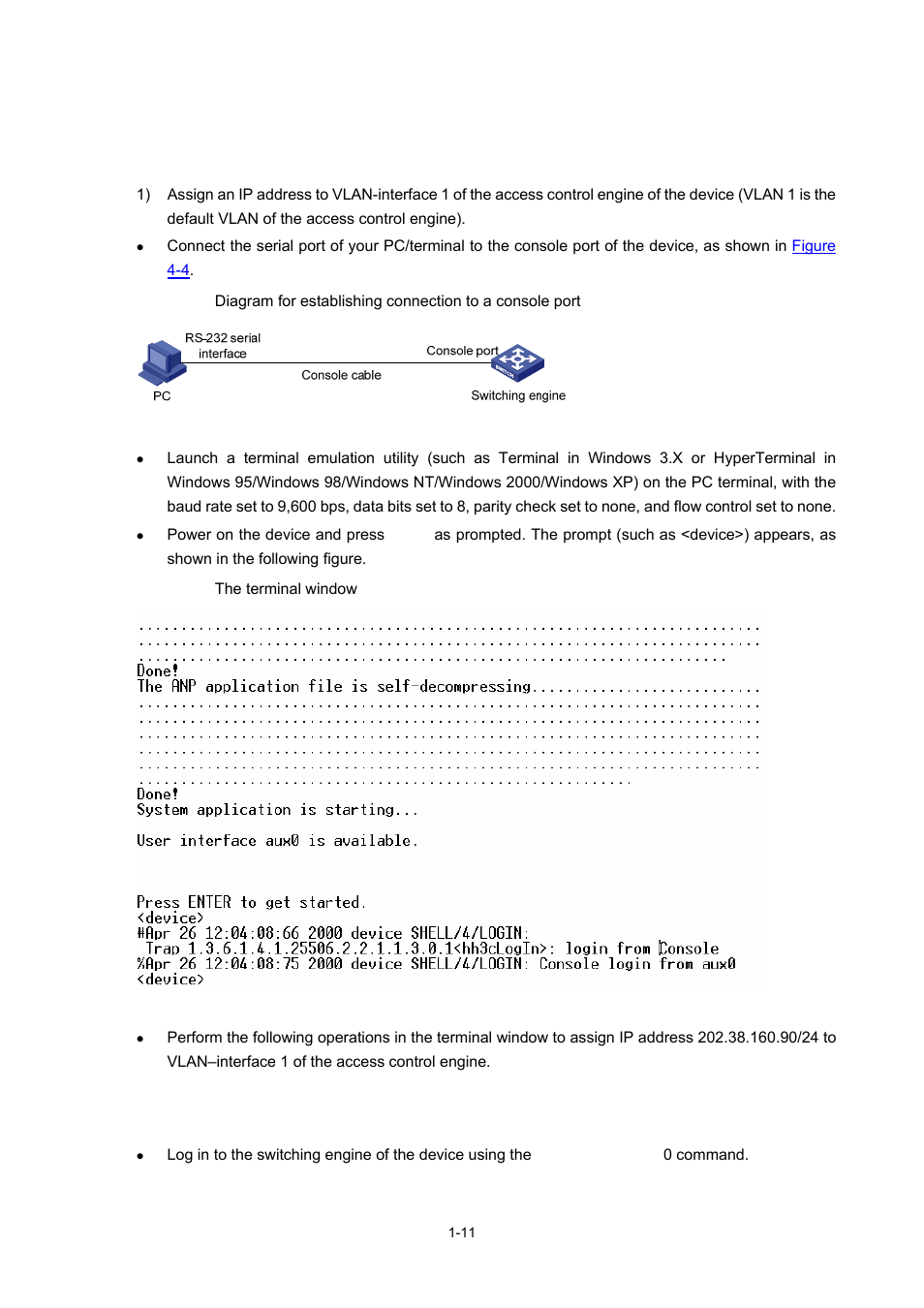 Telnetting to the switching engine, Telnetting to the switching engine from a terminal | H3C Technologies H3C WX3000 Series Unified Switches User Manual | Page 51 / 686