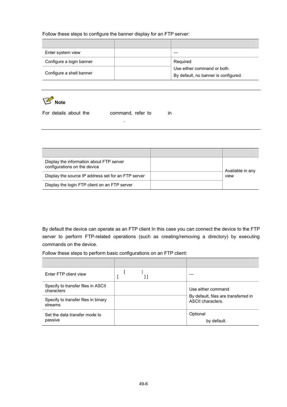 Displaying ftp server information, Basic configurations on an ftp client | H3C Technologies H3C WX3000 Series Unified Switches User Manual | Page 519 / 686
