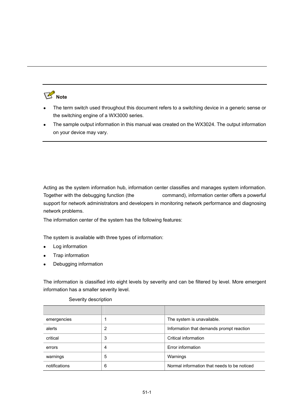 51 information center, Information center overview, Introduction to information center | Information center | H3C Technologies H3C WX3000 Series Unified Switches User Manual | Page 537 / 686