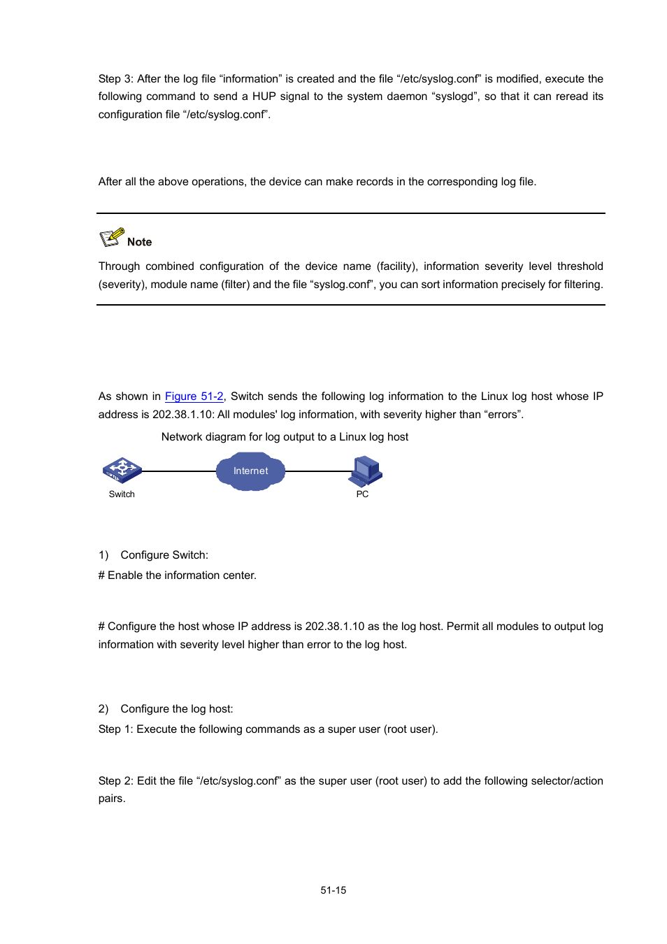 Log output to a linux log host | H3C Technologies H3C WX3000 Series Unified Switches User Manual | Page 551 / 686