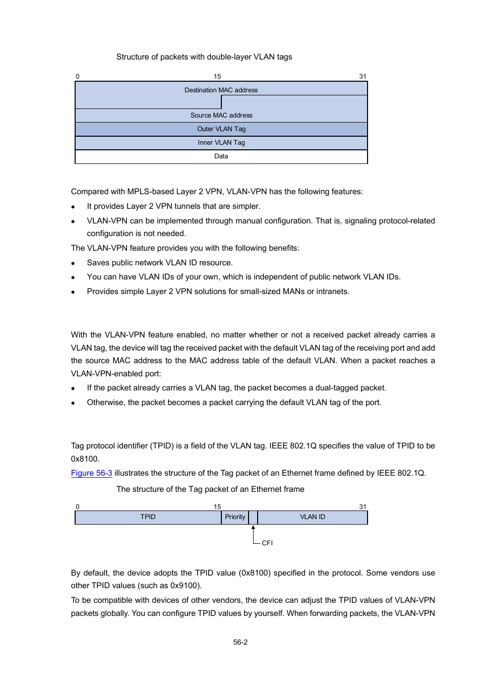 Implementation of vlan-vpn, Adjusting the tpid values of vlan-vpn packets, 2 adjusting the tpid values of vlan-vpn packets -2 | H3C Technologies H3C WX3000 Series Unified Switches User Manual | Page 568 / 686