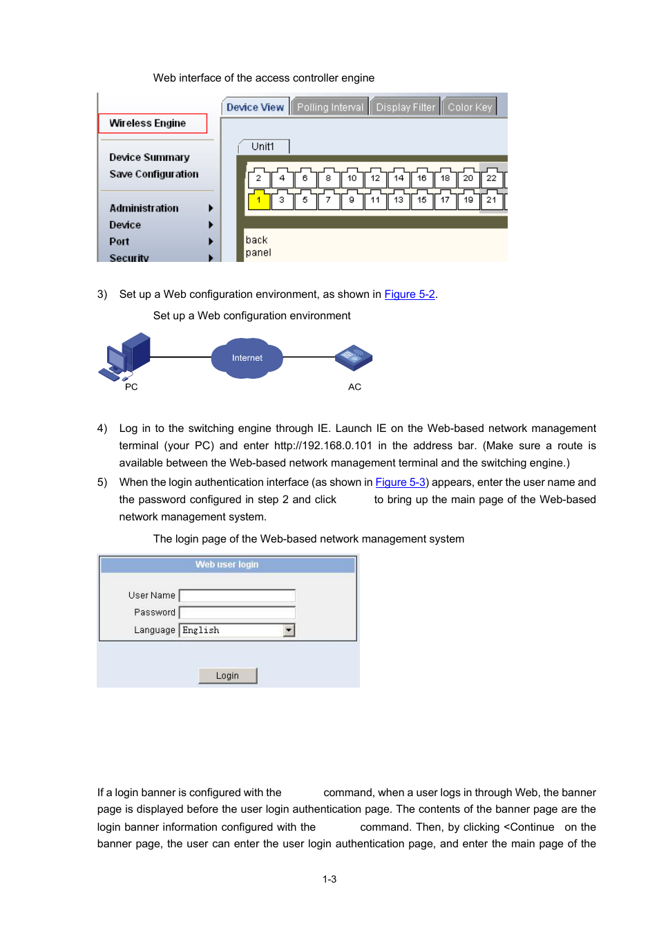 Configuring the login banner, Configuration procedure | H3C Technologies H3C WX3000 Series Unified Switches User Manual | Page 57 / 686