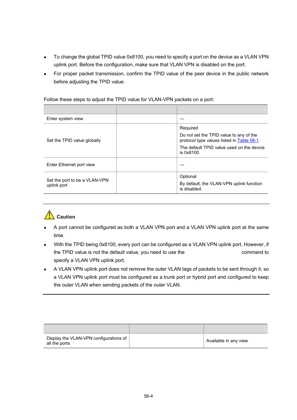 Tpid adjusting configuration, Displaying and maintaining vlan-vpn | H3C Technologies H3C WX3000 Series Unified Switches User Manual | Page 570 / 686