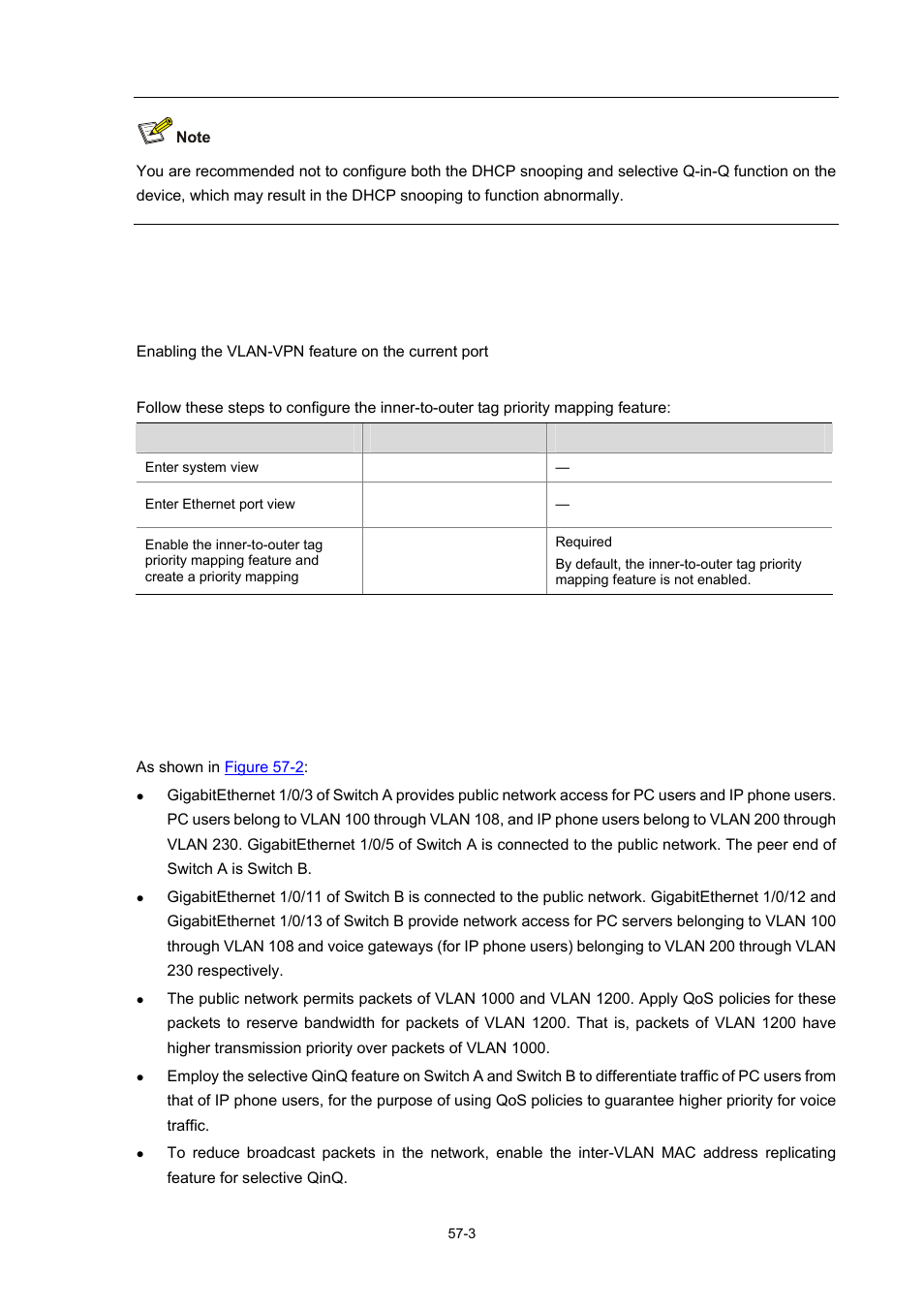 Selective qinq configuration example, Processing private network packets by their types | H3C Technologies H3C WX3000 Series Unified Switches User Manual | Page 576 / 686