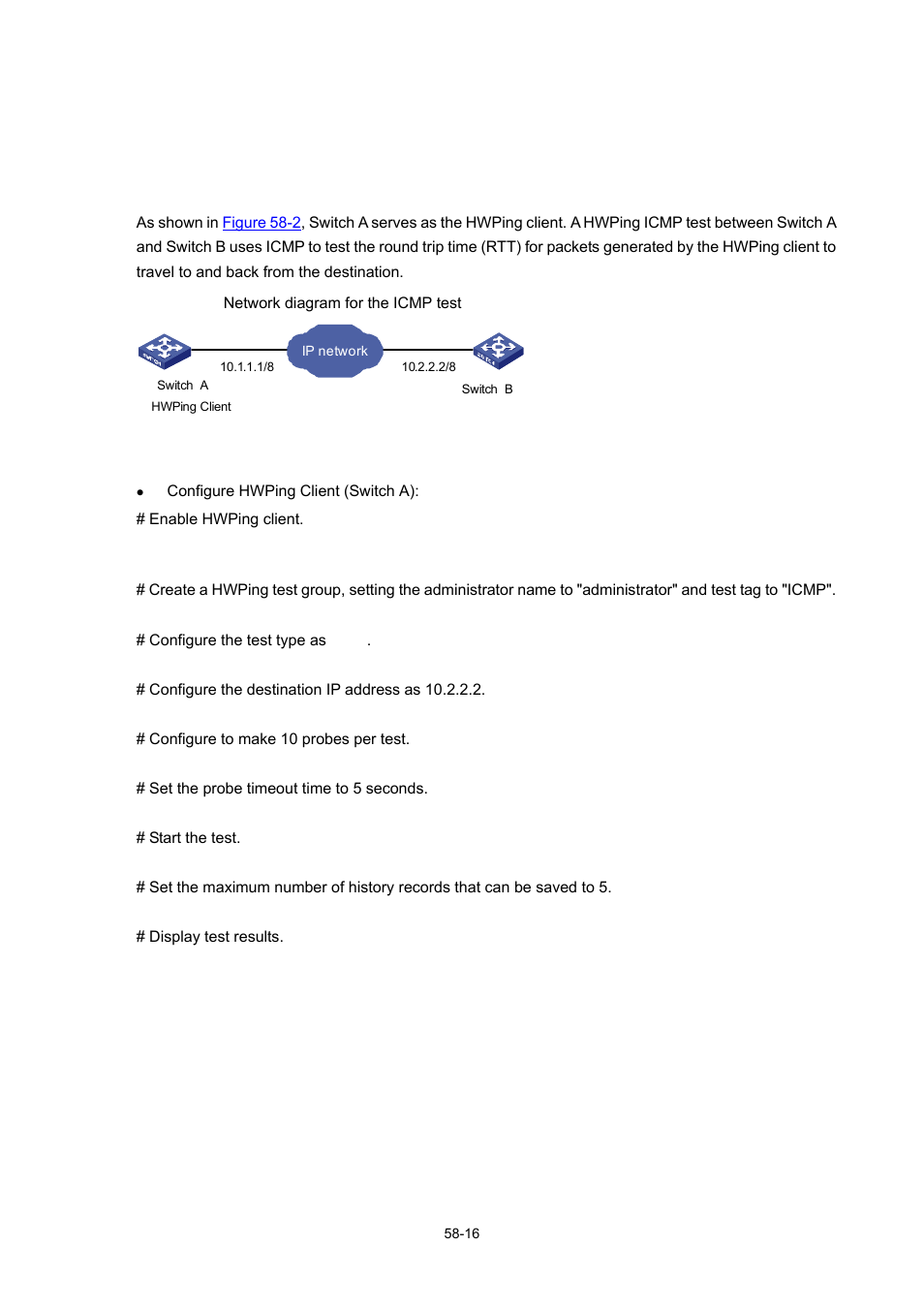 Hwping configuration example, Icmp test | H3C Technologies H3C WX3000 Series Unified Switches User Manual | Page 595 / 686