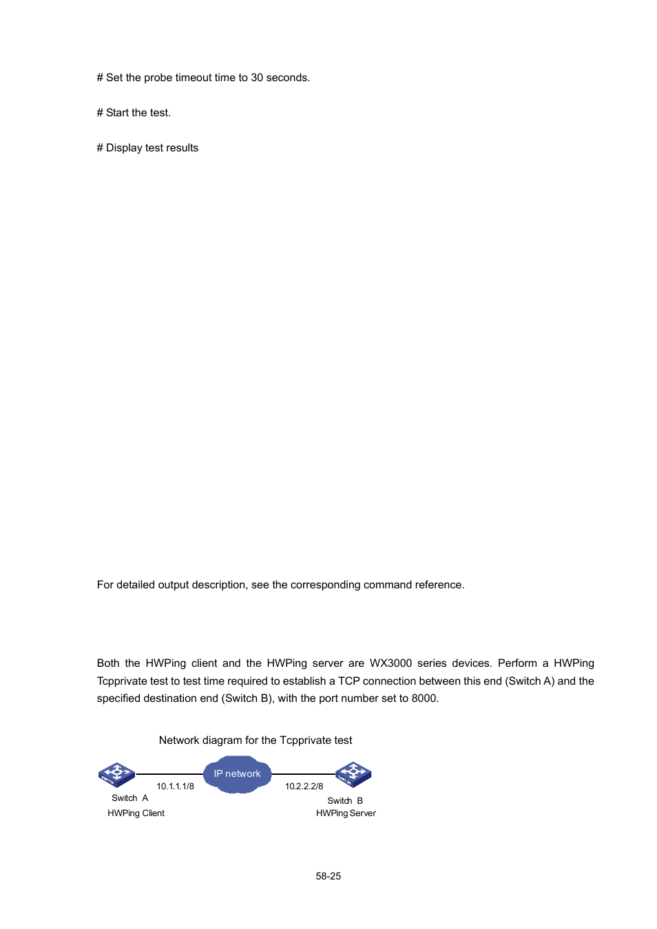 Tcp test (tcpprivate test) on the specified ports | H3C Technologies H3C WX3000 Series Unified Switches User Manual | Page 604 / 686