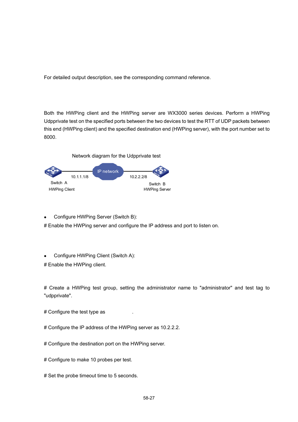 Udp test (udpprivate test) on the specified ports | H3C Technologies H3C WX3000 Series Unified Switches User Manual | Page 606 / 686