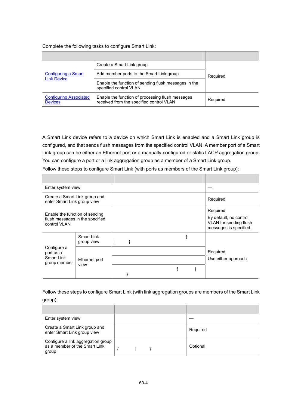 Configuration task list, Configuring a smart link device, 4 configuring a smart link device | H3C Technologies H3C WX3000 Series Unified Switches User Manual | Page 619 / 686
