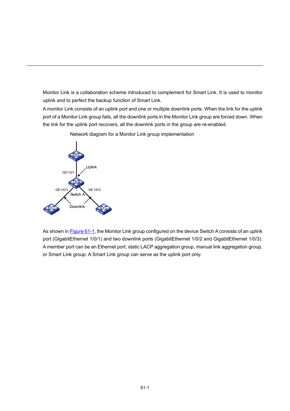 61 monitor link configuration, Introduction to monitor link, Monitor link configuration | H3C Technologies H3C WX3000 Series Unified Switches User Manual | Page 624 / 686