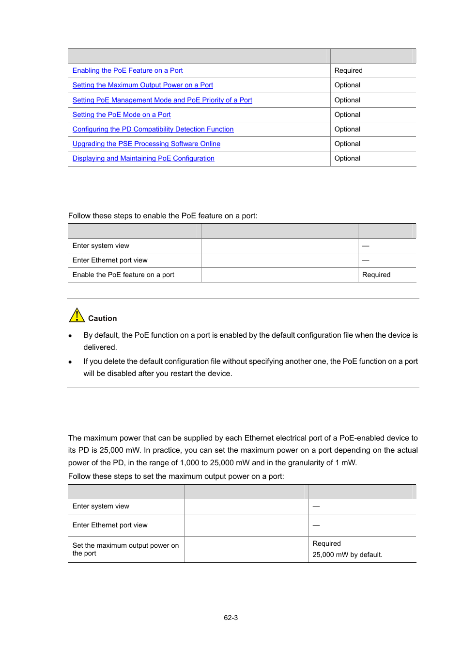 Enabling the poe feature on a port, Setting the maximum output power on a port, Setting the maximum output power on a port -3 | H3C Technologies H3C WX3000 Series Unified Switches User Manual | Page 633 / 686
