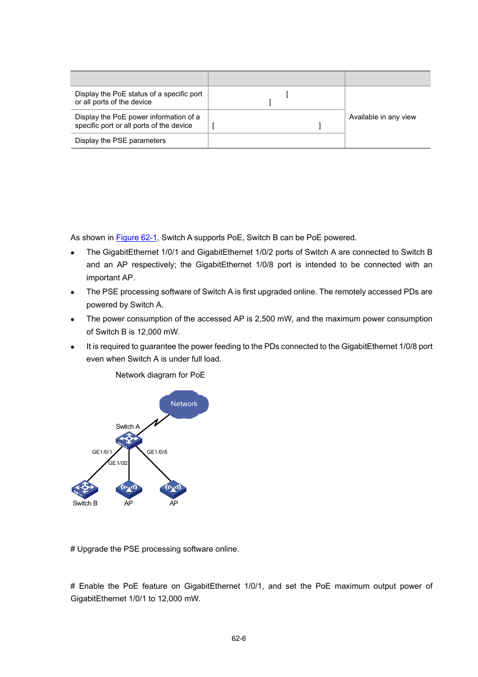 Displaying and maintaining poe configuration, Poe configuration example, Displaying and maintaining poe configuration -6 | H3C Technologies H3C WX3000 Series Unified Switches User Manual | Page 636 / 686