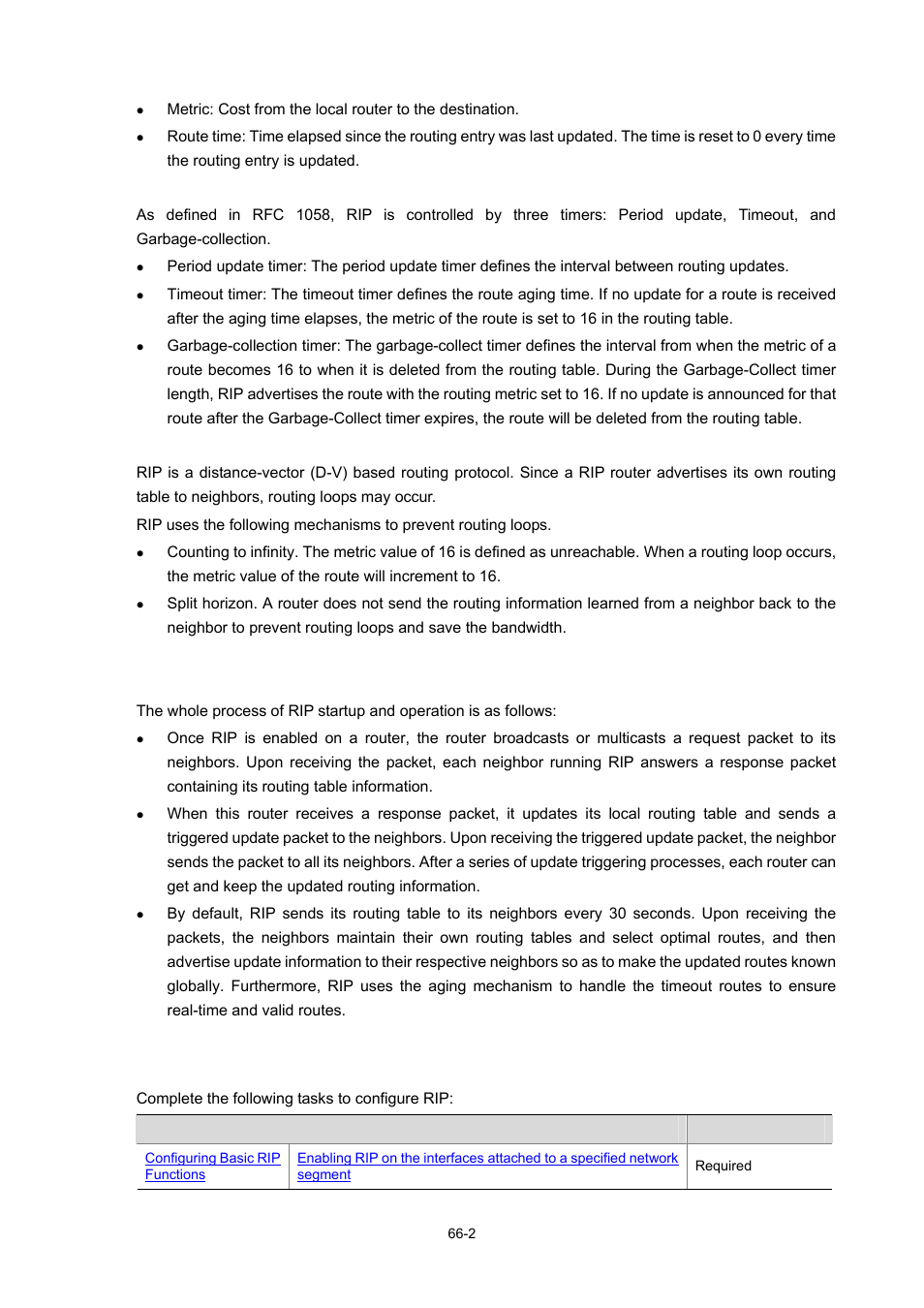 Rip startup and operation, Rip configuration task list | H3C Technologies H3C WX3000 Series Unified Switches User Manual | Page 652 / 686
