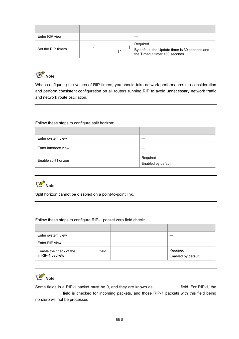 Configuring split horizon, Configuring rip-1 packet zero field check | H3C Technologies H3C WX3000 Series Unified Switches User Manual | Page 658 / 686