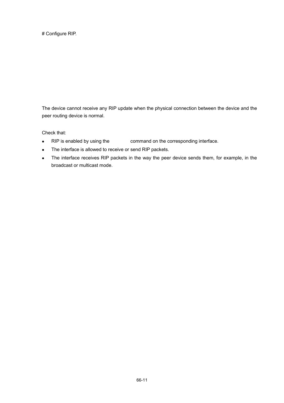 Troubleshooting rip configuration, Failed to receive rip updates | H3C Technologies H3C WX3000 Series Unified Switches User Manual | Page 661 / 686