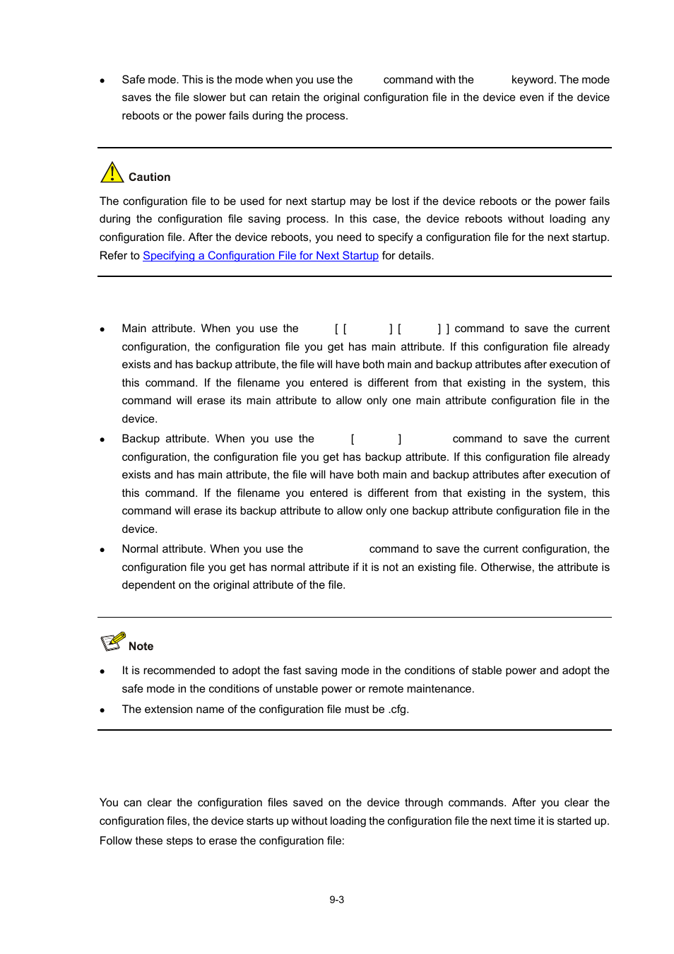 Three attributes of the configuration file, Erasing the startup configuration file | H3C Technologies H3C WX3000 Series Unified Switches User Manual | Page 71 / 686