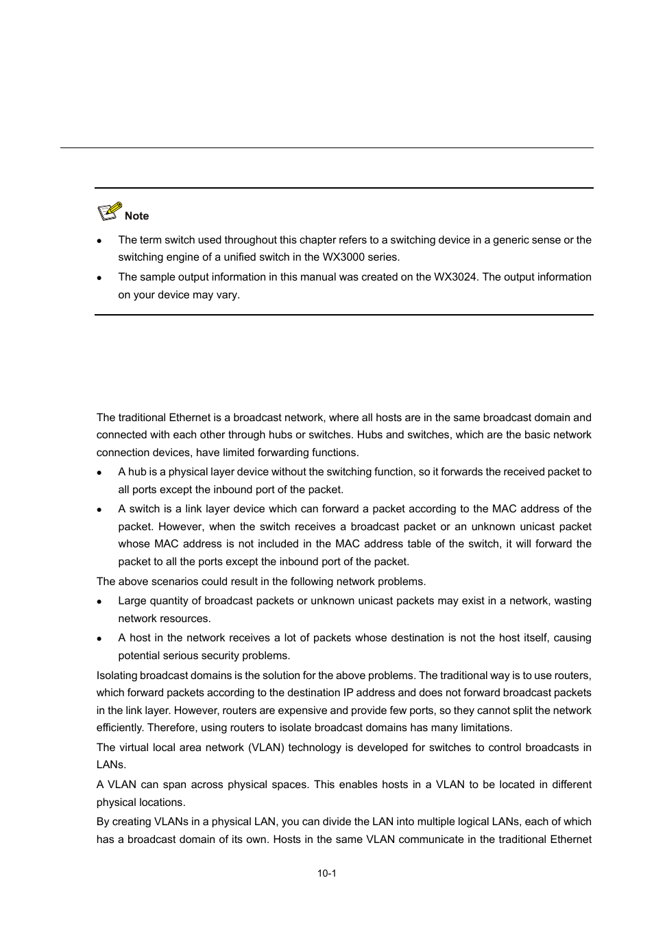 10 vlan overview, Vlan overview, Introduction to vlan | H3C Technologies H3C WX3000 Series Unified Switches User Manual | Page 74 / 686