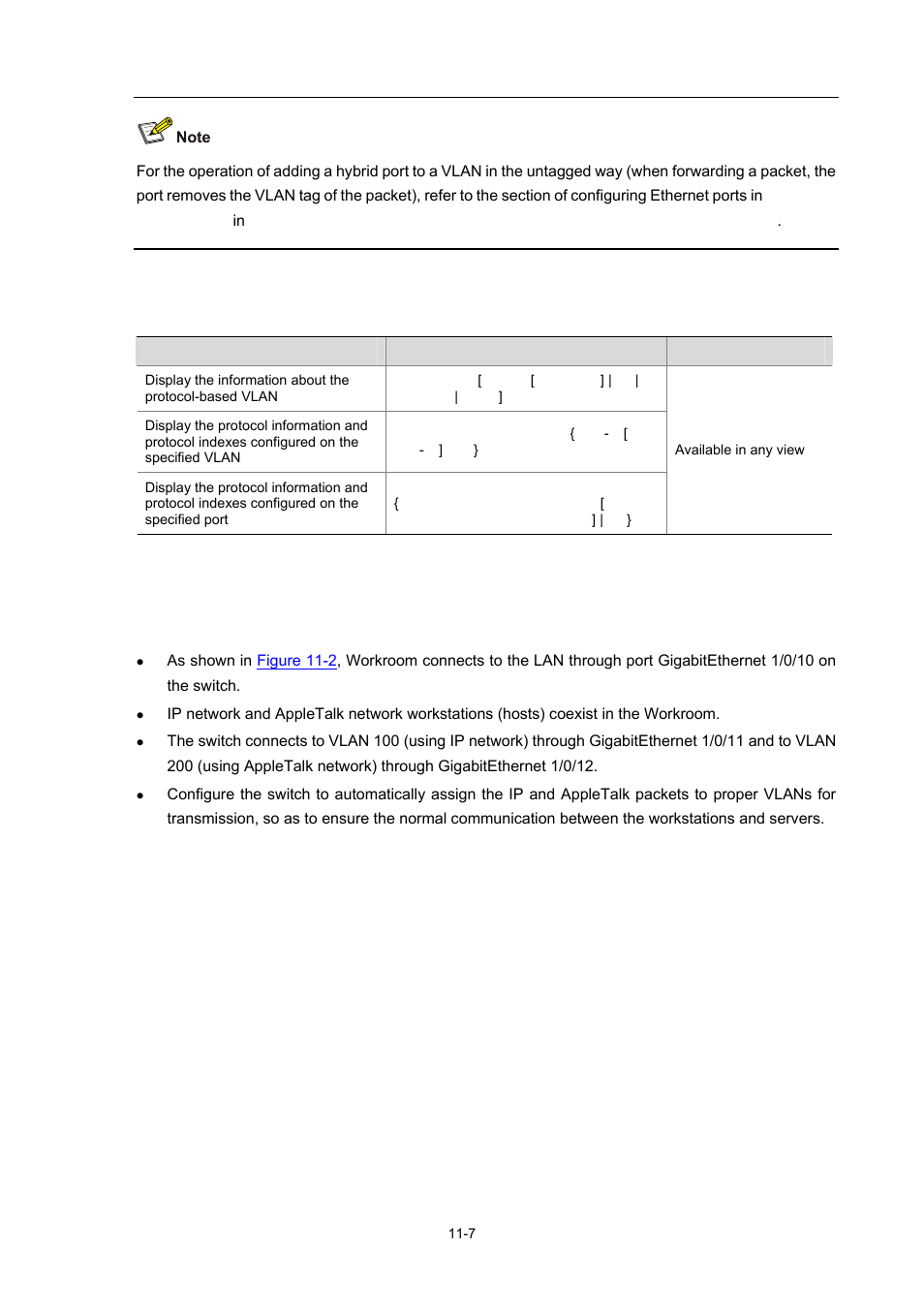 Displaying and maintaining protocol-based vlan, Protocol-based vlan configuration example, Network requirements | H3C Technologies H3C WX3000 Series Unified Switches User Manual | Page 88 / 686