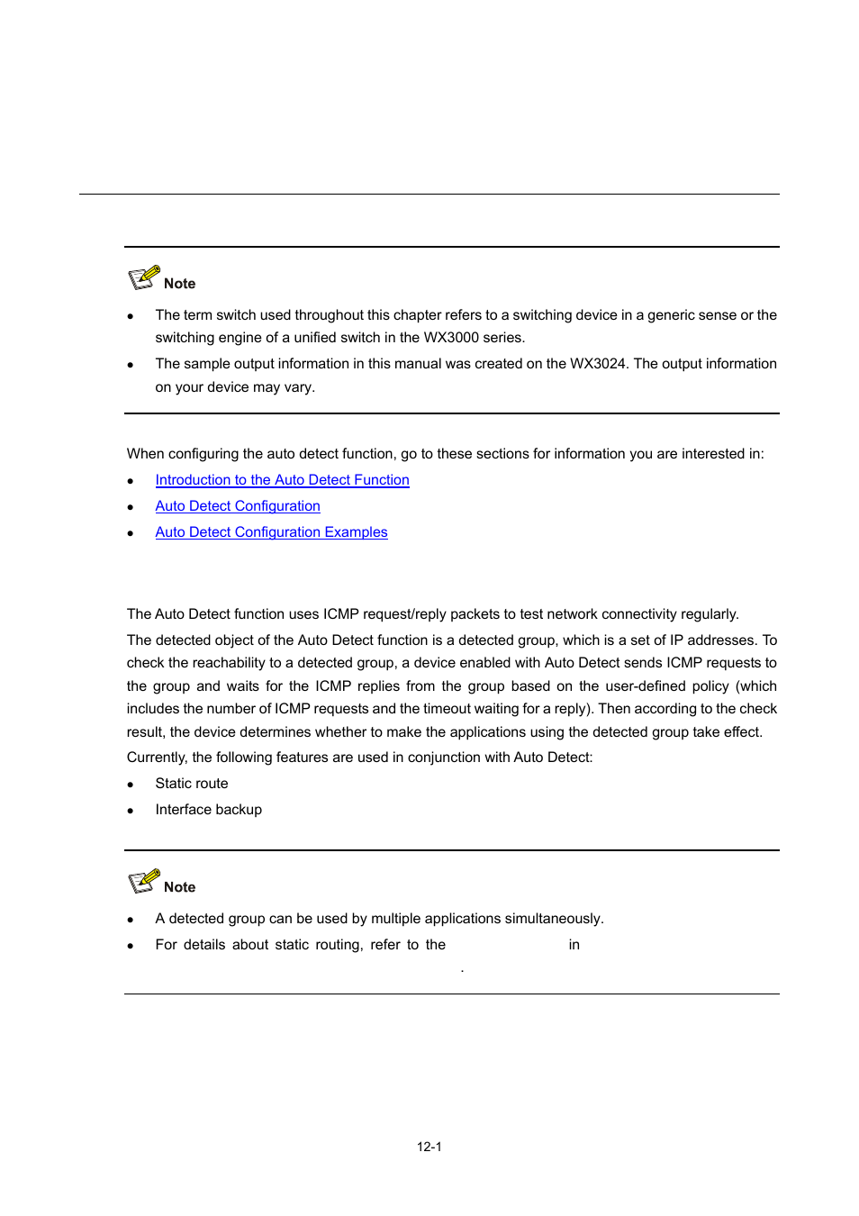 12 auto detect configuration, Introduction to the auto detect function, Auto detect configuration | H3C Technologies H3C WX3000 Series Unified Switches User Manual | Page 91 / 686