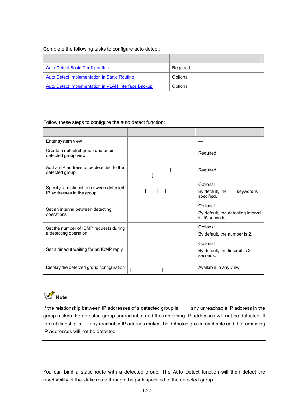 Auto detect configuration, Auto detect basic configuration, Auto detect implementation in static routing | 2 auto detect implementation in static routing -2 | H3C Technologies H3C WX3000 Series Unified Switches User Manual | Page 92 / 686