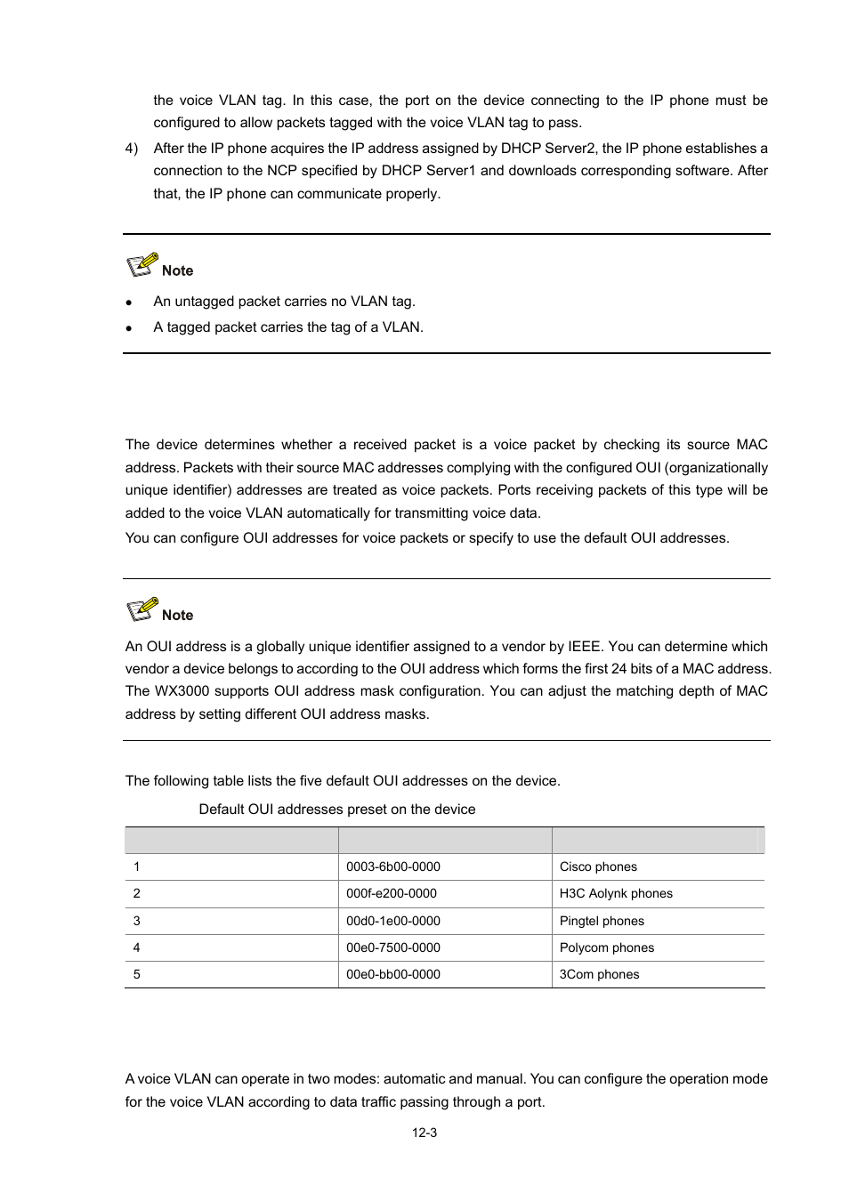 How the device identifies voice traffic, Configuring operation mode for voice vlan, 3 configuring operation mode for voice vlan -3 | H3C Technologies H3C WX3000 Series Unified Switches User Manual | Page 98 / 686