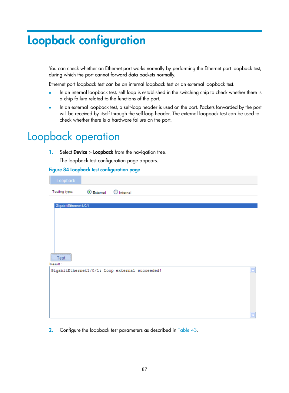 Loopback configuration, Loopback operation | H3C Technologies H3C WA3600 Series Access Points User Manual | Page 100 / 447