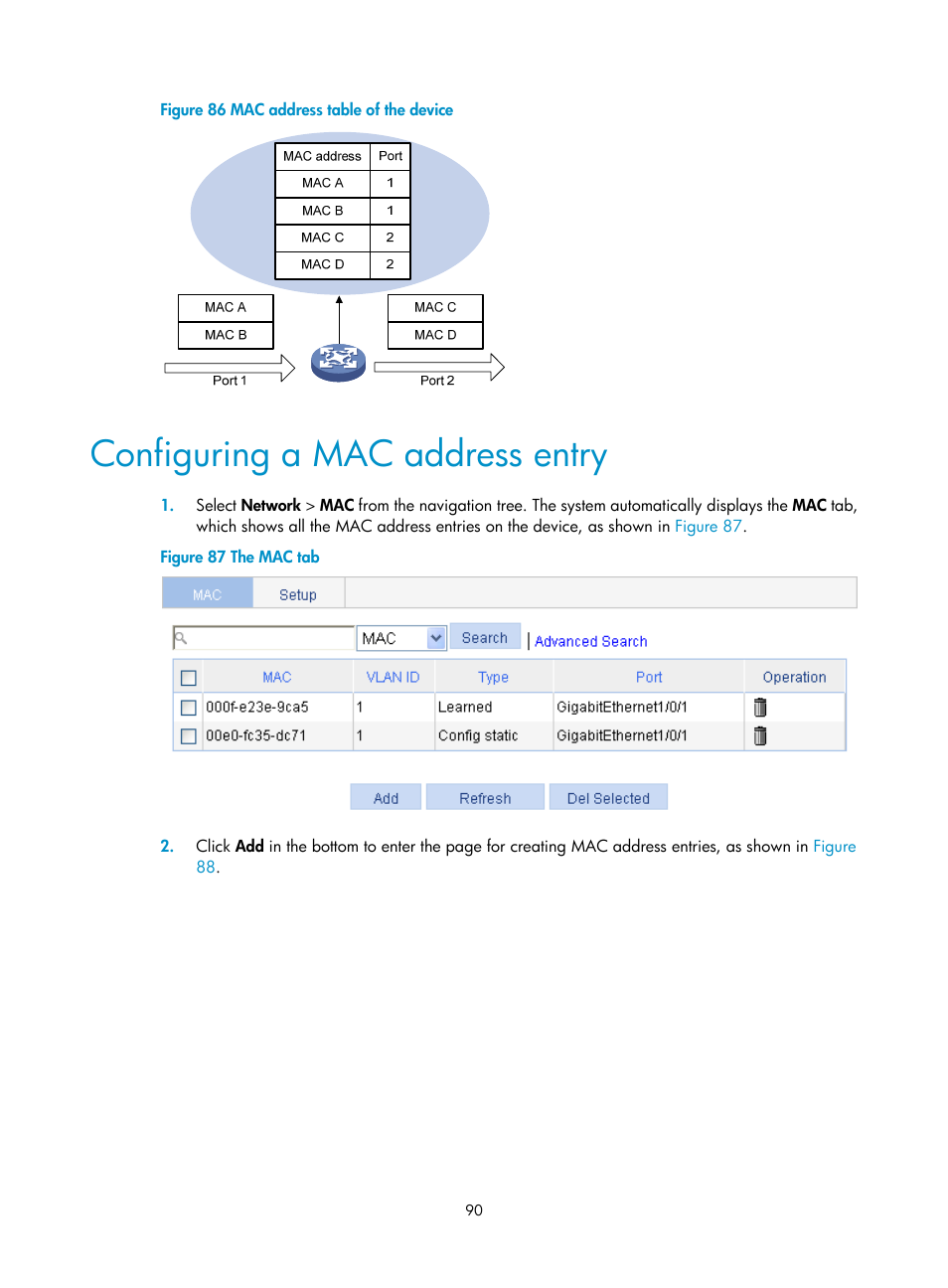 Configuring a mac address entry | H3C Technologies H3C WA3600 Series Access Points User Manual | Page 103 / 447