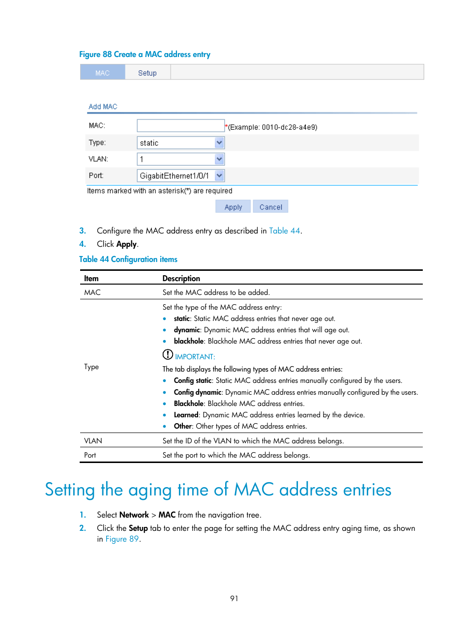 Setting the aging time of mac address entries, Figure | H3C Technologies H3C WA3600 Series Access Points User Manual | Page 104 / 447