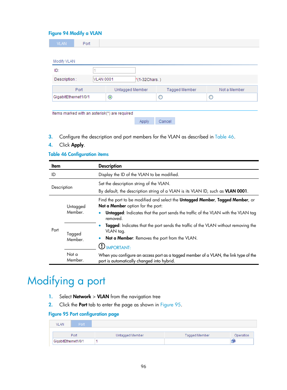 Modifying a port, Figure 94 | H3C Technologies H3C WA3600 Series Access Points User Manual | Page 109 / 447