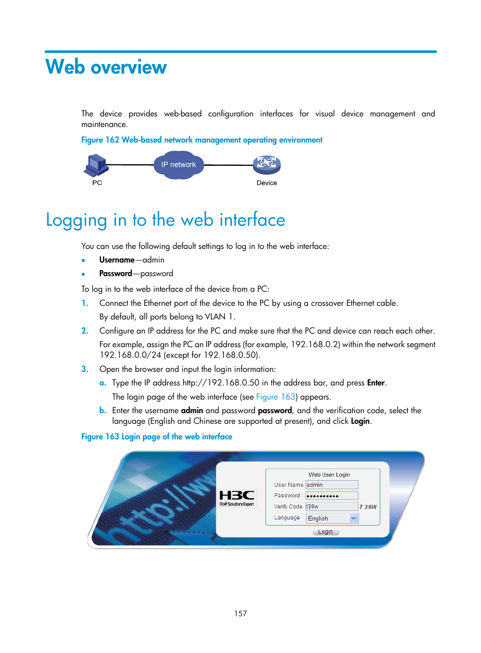 Web overview, Logging in to the web interface | H3C Technologies H3C WA3600 Series Access Points User Manual | Page 170 / 447