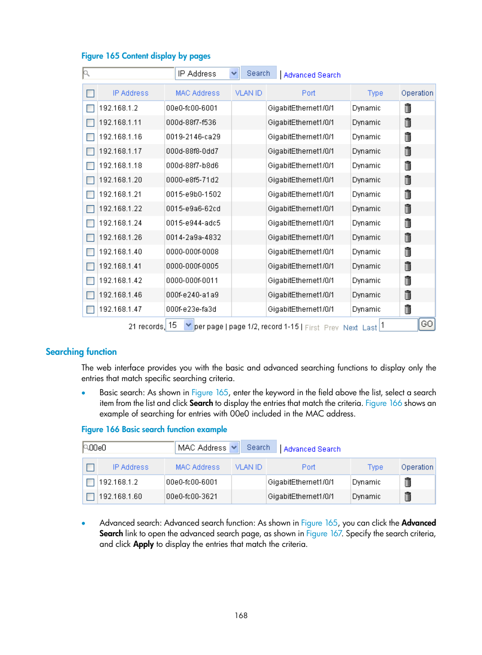 Searching function | H3C Technologies H3C WA3600 Series Access Points User Manual | Page 181 / 447