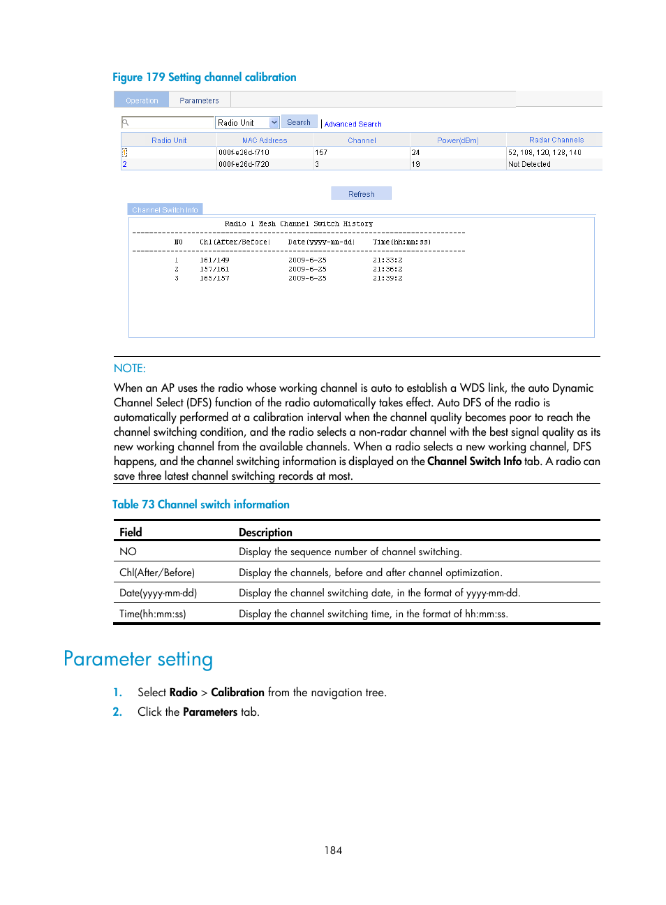 Parameter setting | H3C Technologies H3C WA3600 Series Access Points User Manual | Page 197 / 447