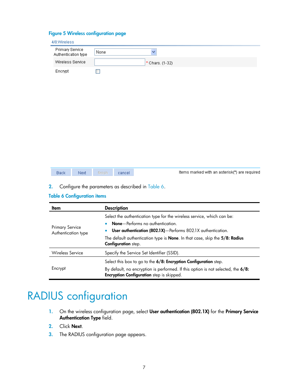 Radius configuration | H3C Technologies H3C WA3600 Series Access Points User Manual | Page 20 / 447