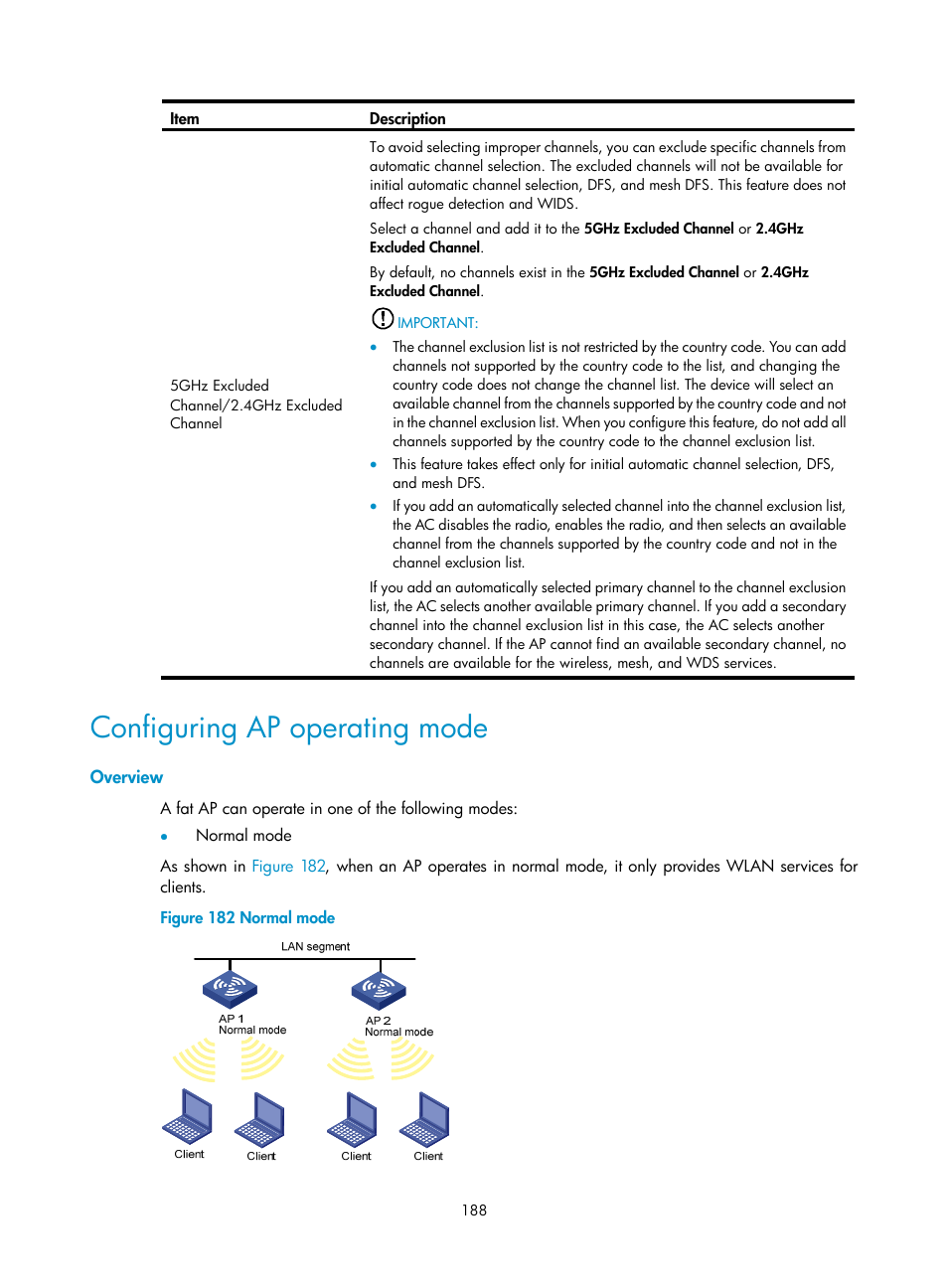 Configuring ap operating mode, Overview | H3C Technologies H3C WA3600 Series Access Points User Manual | Page 201 / 447