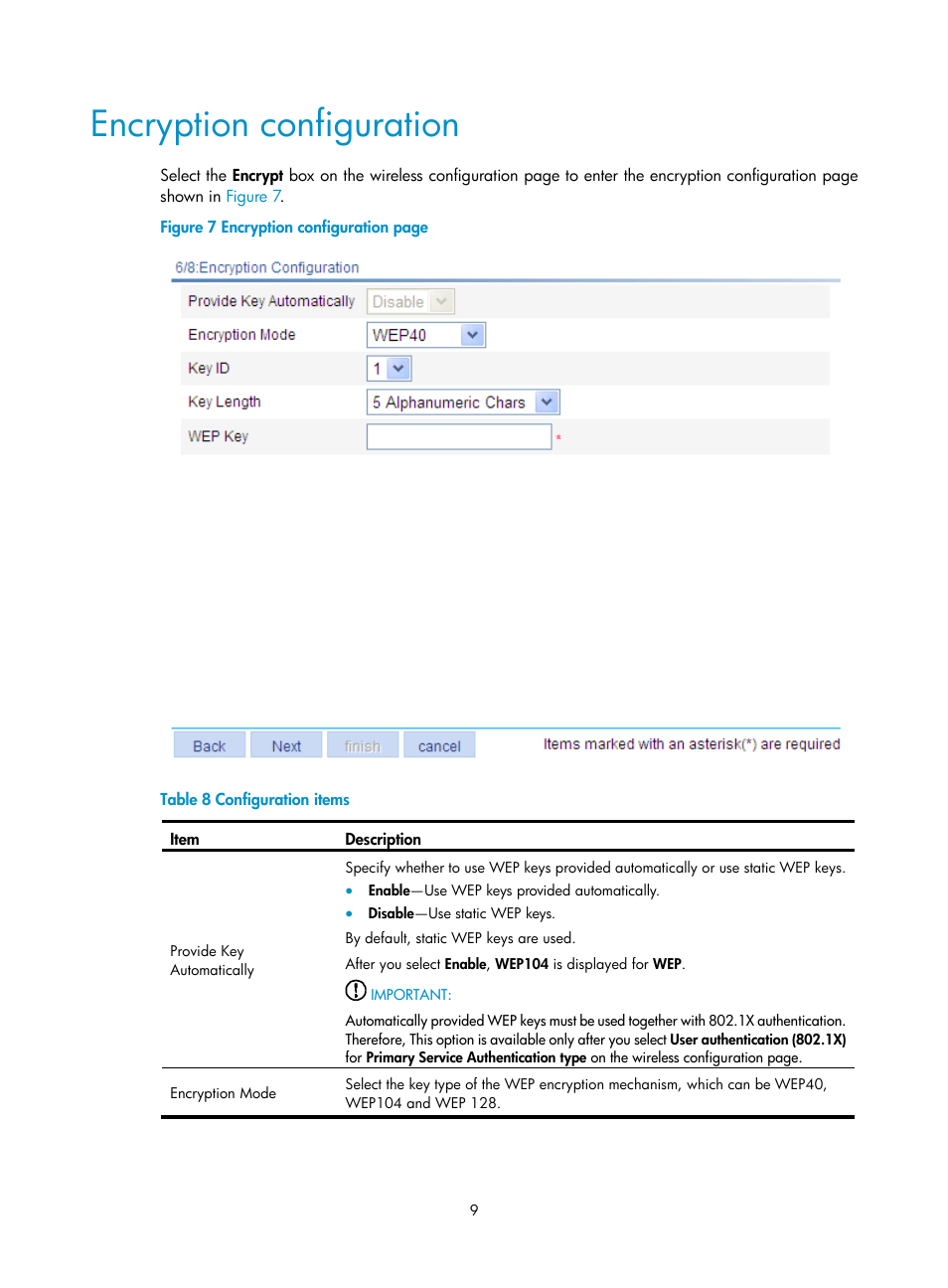 Encryption configuration | H3C Technologies H3C WA3600 Series Access Points User Manual | Page 22 / 447