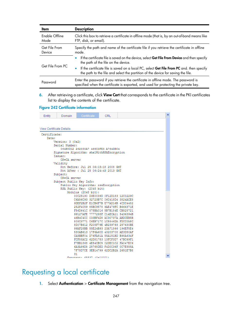 Requesting a local certificate | H3C Technologies H3C WA3600 Series Access Points User Manual | Page 260 / 447