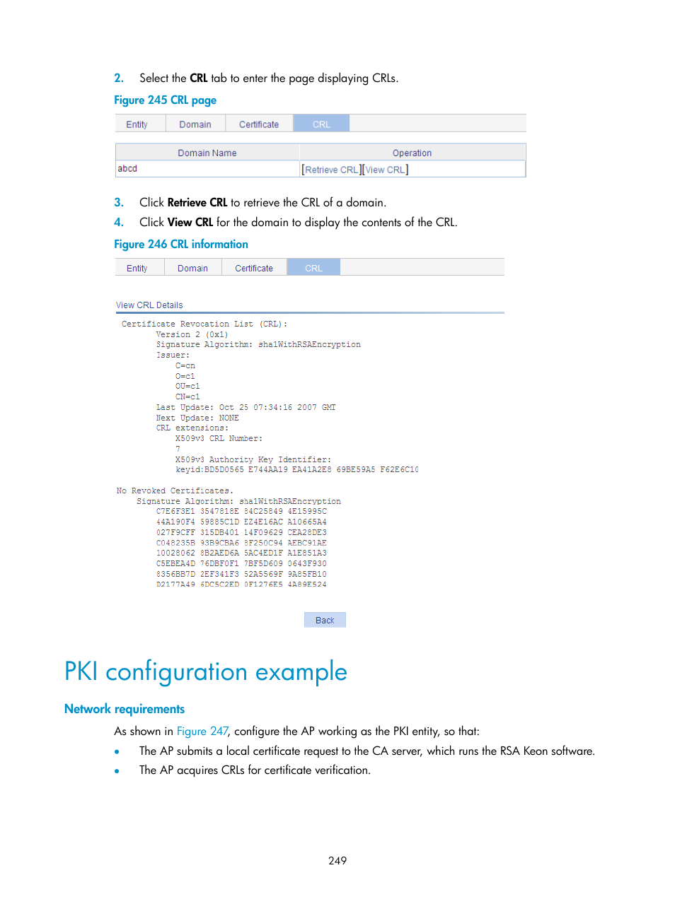 Pki configuration example, Network requirements | H3C Technologies H3C WA3600 Series Access Points User Manual | Page 262 / 447