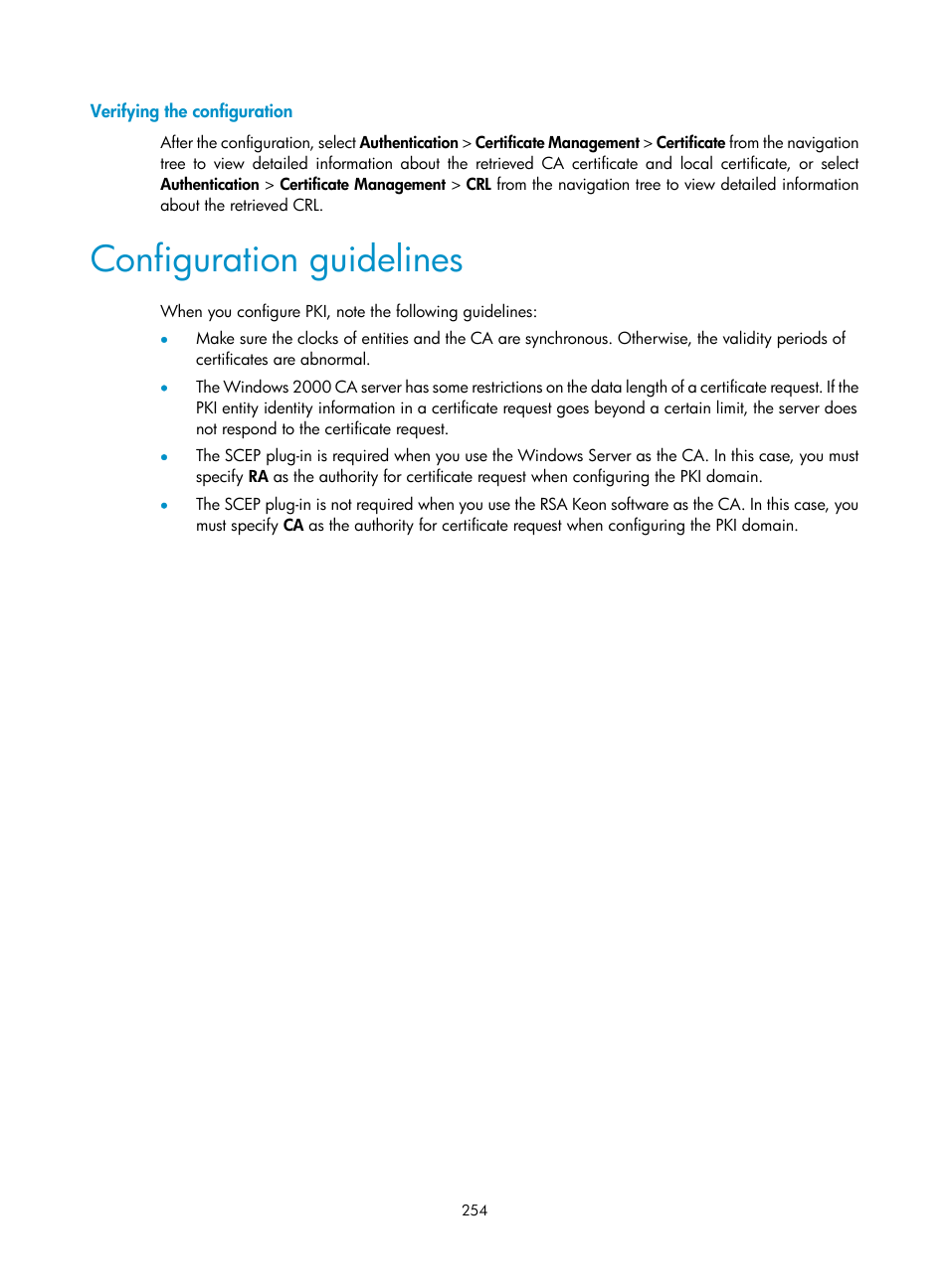 Verifying the configuration, Configuration guidelines | H3C Technologies H3C WA3600 Series Access Points User Manual | Page 267 / 447