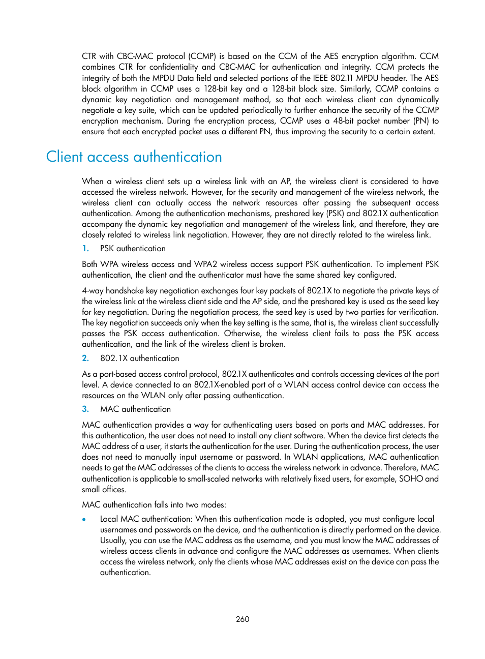 Client access authentication | H3C Technologies H3C WA3600 Series Access Points User Manual | Page 273 / 447