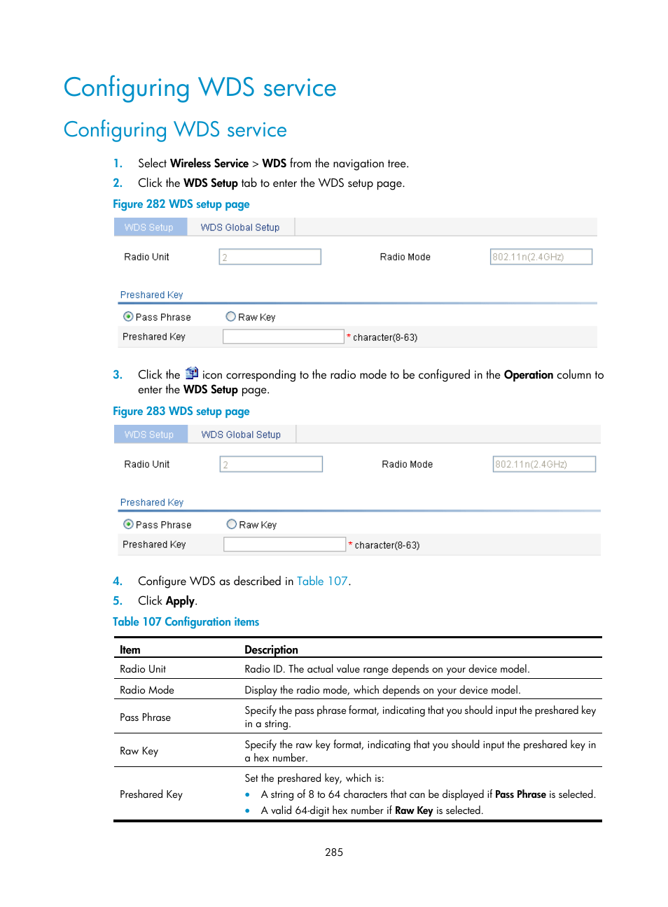 Configuring wds service | H3C Technologies H3C WA3600 Series Access Points User Manual | Page 298 / 447