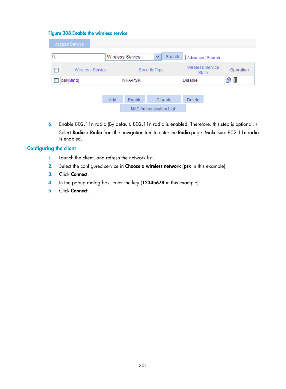 Configuring the client | H3C Technologies H3C WA3600 Series Access Points User Manual | Page 314 / 447