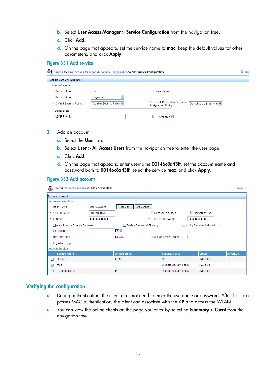 Verifying the configuration | H3C Technologies H3C WA3600 Series Access Points User Manual | Page 328 / 447