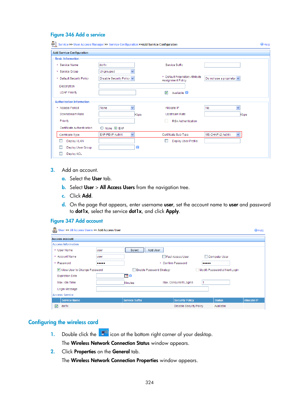 Configuring the wireless card | H3C Technologies H3C WA3600 Series Access Points User Manual | Page 337 / 447