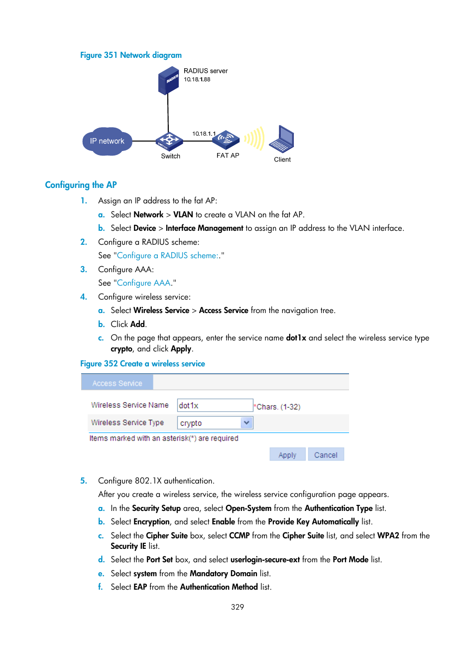 Configuring the ap | H3C Technologies H3C WA3600 Series Access Points User Manual | Page 342 / 447