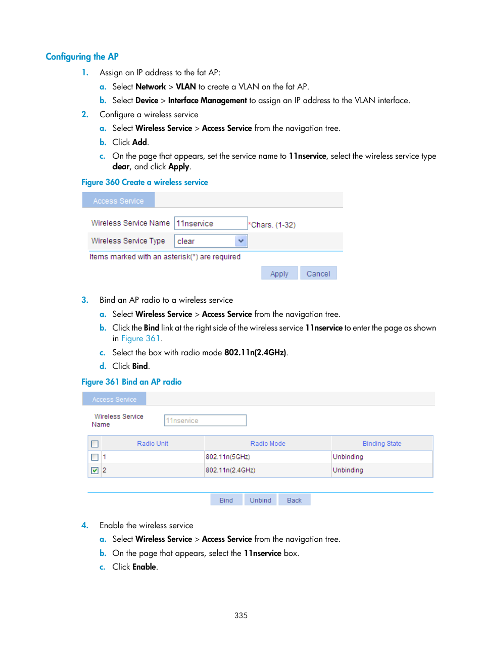 Configuring the ap | H3C Technologies H3C WA3600 Series Access Points User Manual | Page 348 / 447