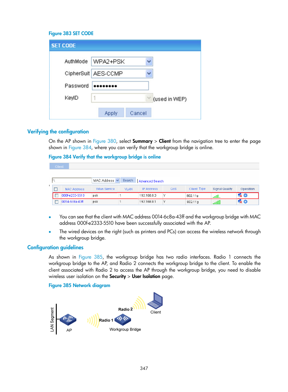 Verifying the configuration, Configuration guidelines | H3C Technologies H3C WA3600 Series Access Points User Manual | Page 360 / 447