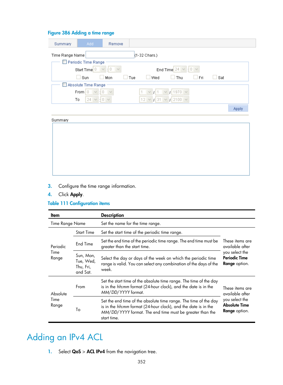 Adding an ipv4 acl | H3C Technologies H3C WA3600 Series Access Points User Manual | Page 365 / 447