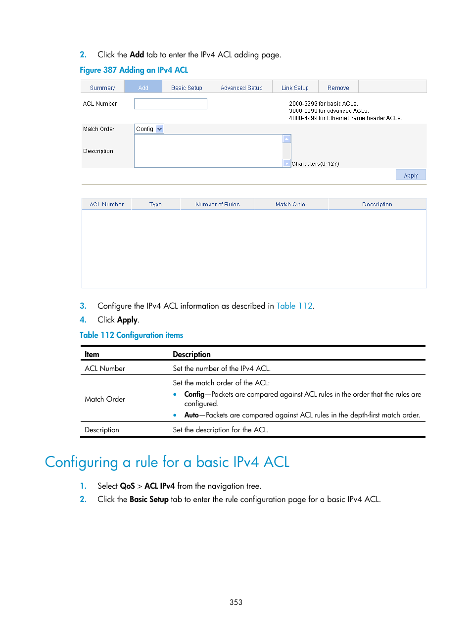 Configuring a rule for a basic ipv4 acl | H3C Technologies H3C WA3600 Series Access Points User Manual | Page 366 / 447