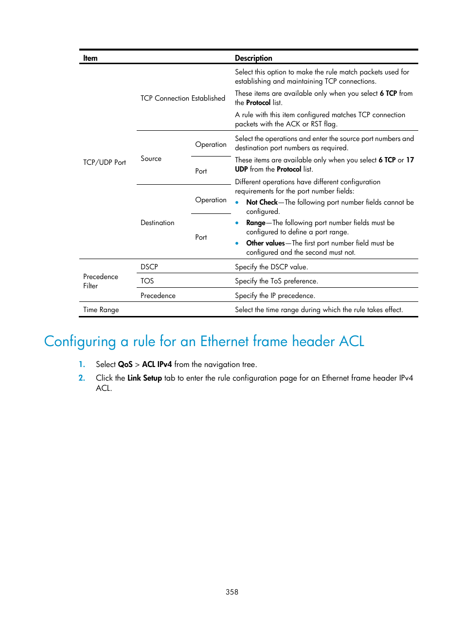 Configuring a rule for an ethernet frame header | H3C Technologies H3C WA3600 Series Access Points User Manual | Page 371 / 447